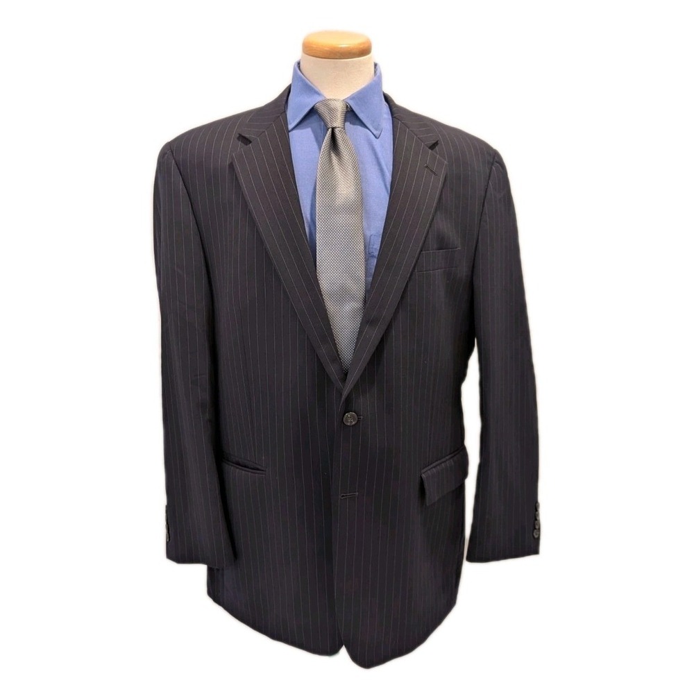 Lauren Ralph Lauren Navy Wool Pinstripe Suit Jacket Blazer Mens 46L